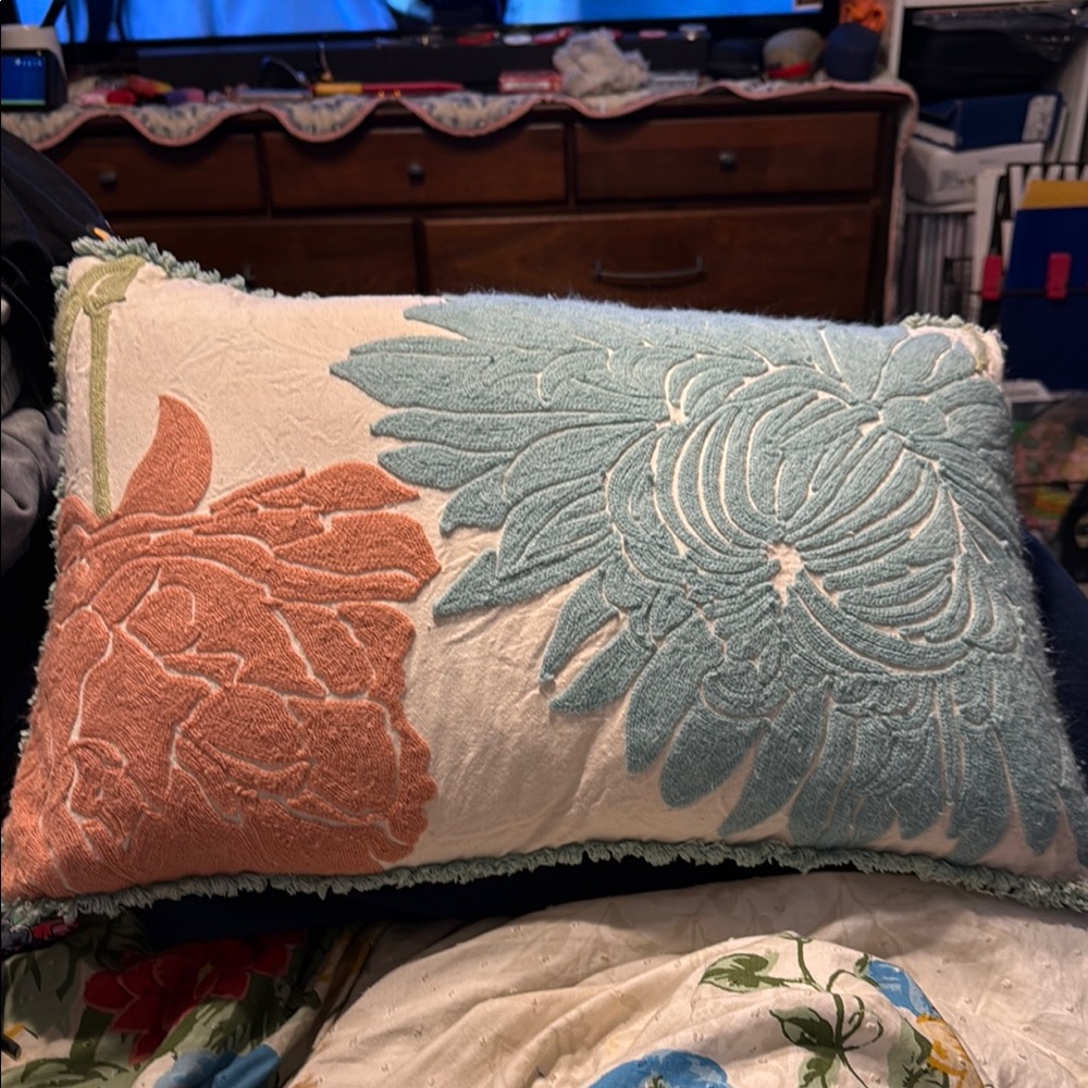 Floral Embroidered Throw Pillow